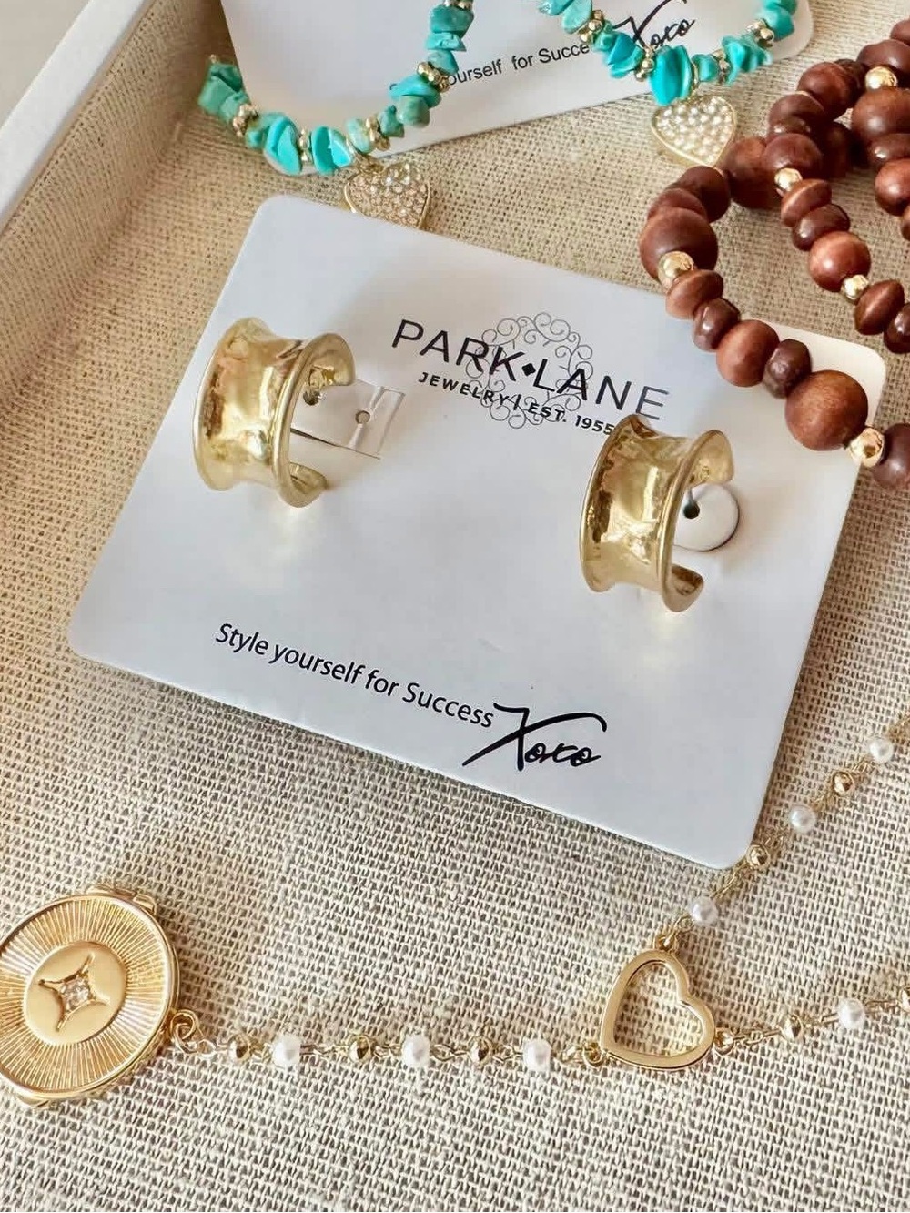 Park Lane Gold Tone BLISS Hoops Chucky Earrings Textured Satin Finish NWT